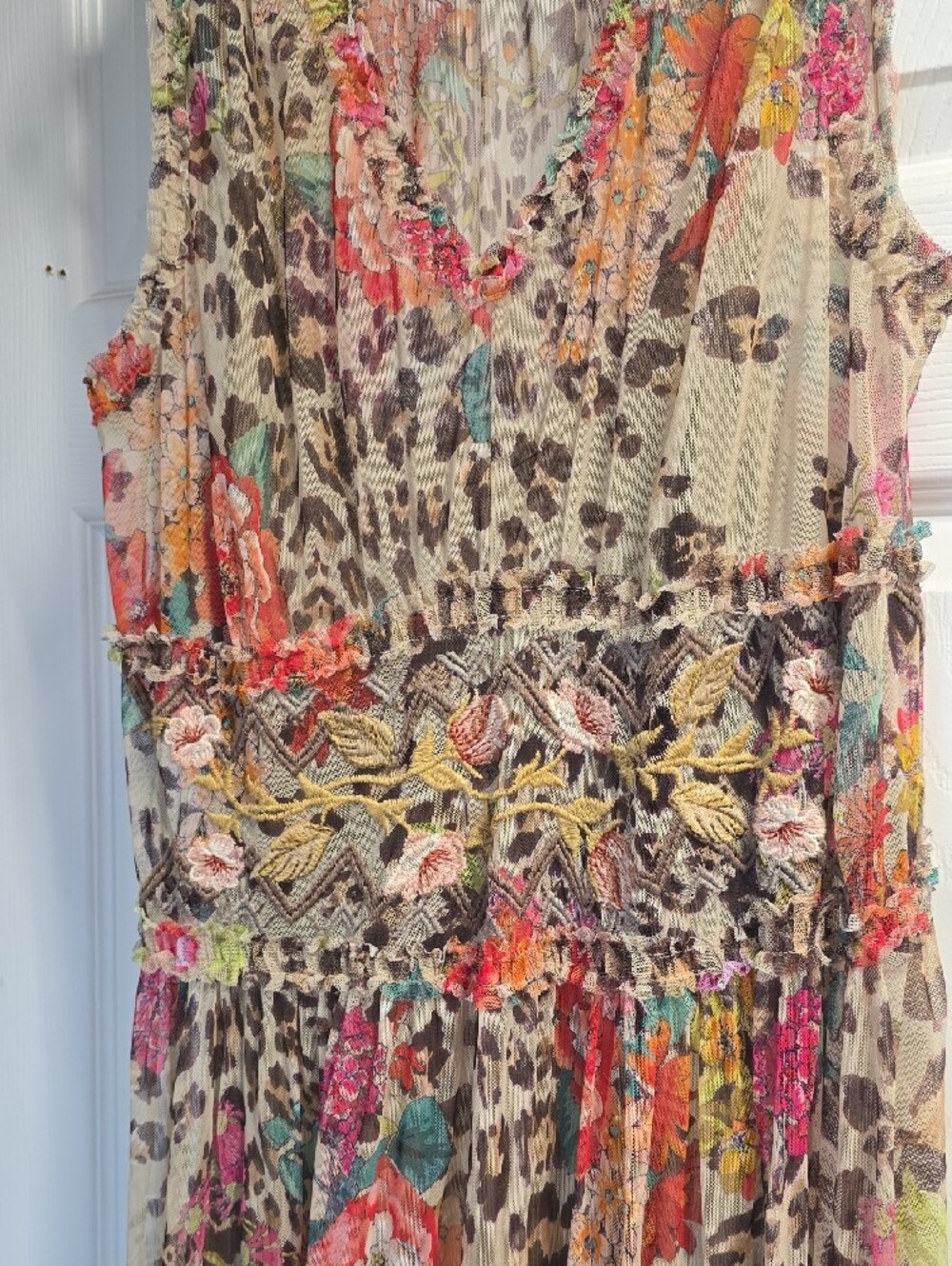 Johnny Was Floral & Leopard Print Sleeveless Maxi Dress - Beige, Pink, Green - Picture 3 of 6